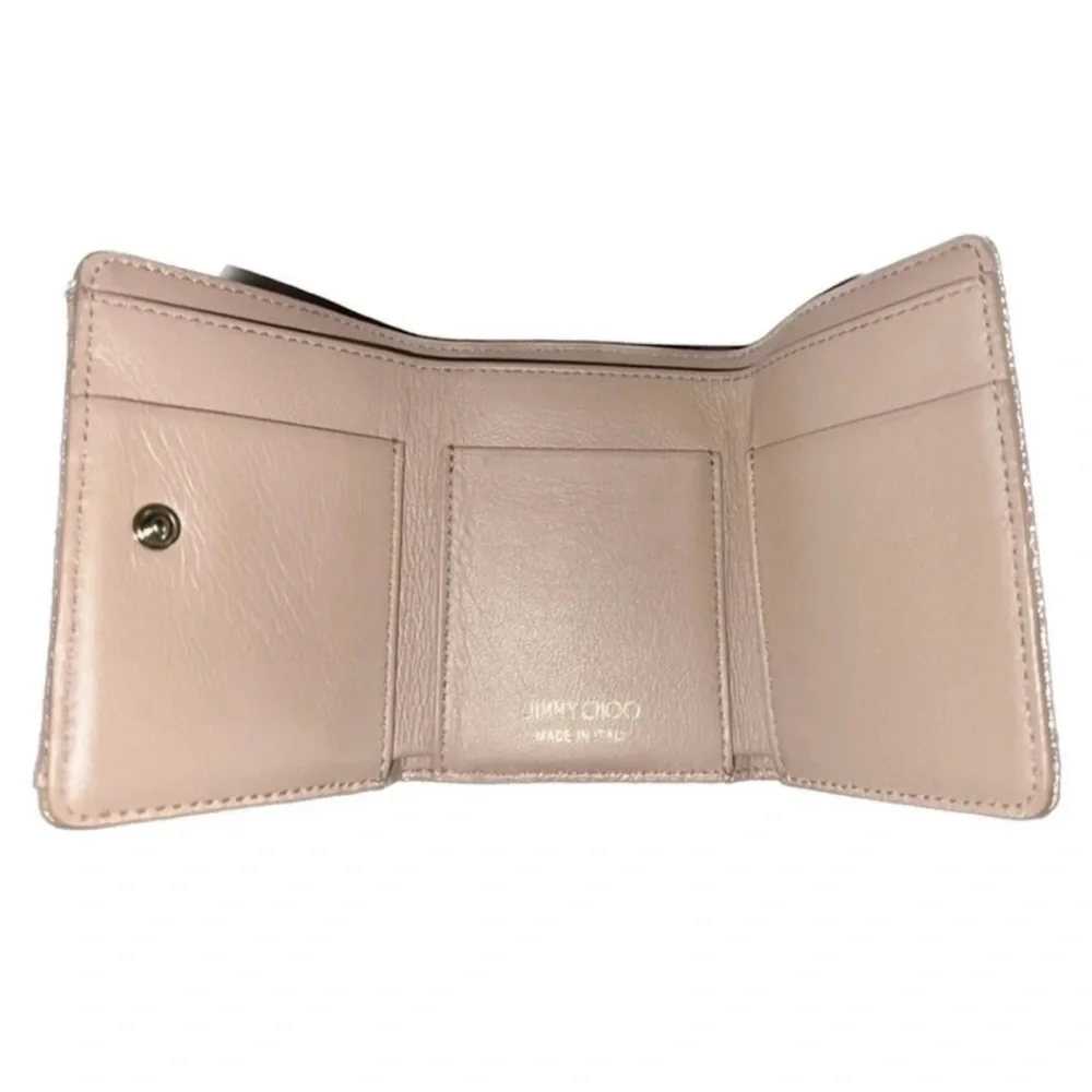 JIMMY CHOO NEMO STAR STUD METALLIC DENIM TRIFOLD WALLET RARE